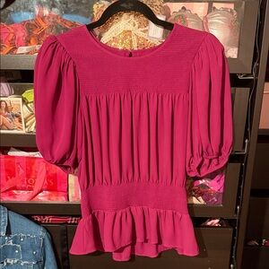 Express Magenta Blouse with Ruffled Hem